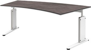 Thumbnail - röhr Imperia höhenverstellbarer Schreibtisch quarzit Trapezform, C-Fuß-Gestell weiß 200,0 x 80,0/100,0 cm