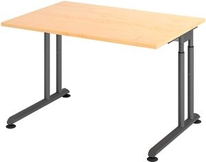 Thumbnail - HAMMERBACHER Popular höhenverstellbarer Schreibtisch ahorn rechteckig, C-Fuß-Gestell grau 120,0 x 80,0 cm