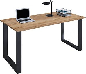 VCM my office Lona Schreibtisch honig-eiche rechteckig, U-Fuß-Gestell schwarz 160,0 x 80,0 cm
