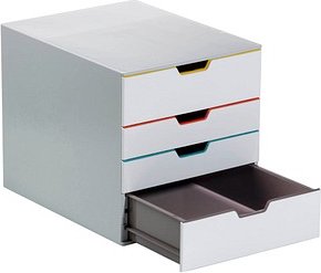 Thumbnail - DURABLE Schubladenbox VARICOLOR® weiß mit bunten Farblinien 762427, DIN A4 mit 4 Schubladen, 1 St.