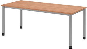 HAMMERBACHER HS19 höhenverstellbarer Schreibtisch nussbaum rechteckig, 4-Fuß-Gestell silber 180,0 x 80,0 cm