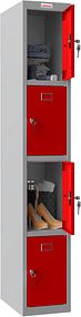Thumbnail - phoenix Spind Locker grau, rot PL1430GRK, 4 Schließfächer 30,0 x 50,0 x 183,0 cm