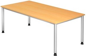 HAMMERBACHER Orbis höhenverstellbarer Schreibtisch buche rechteckig, 4-Fuß-Gestell silber 200,0 x 100,0 cm