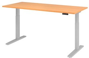 HAMMERBACHER Prokura elektrisch höhenverstellbarer Schreibtisch buche rechteckig, C-Fuß-Gestell silber 180,0 x 80,0 cm