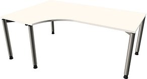 Thumbnail - fm Sidney höhenverstellbarer Schreibtisch weiß C-Form, 4-Fuß-Gestell silber 180,0 x 80,0/120,0 cm