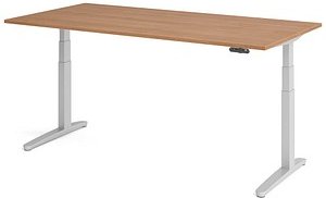 Thumbnail - HAMMERBACHER XBHM2E elektrisch höhenverstellbarer Schreibtisch nussbaum rechteckig, C-Fuß-Gestell silber 200,0 x 100,0 c...