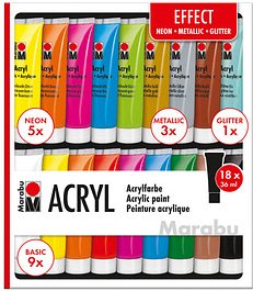Thumbnail - 18 Marabu EFFECT Acrylfarben farbsortiert 18 x 36,0 ml
