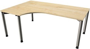 Thumbnail - fm Sidney höhenverstellbarer Schreibtisch königsahorn C-Form, 4-Fuß-Gestell silber 180,0 x 80,0/120,0 cm