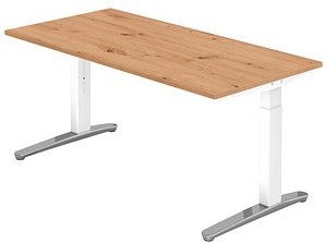 HAMMERBACHER VXB016 höhenverstellbarer Schreibtisch asteiche rechteckig, C-Fuß-Gestell weiß 160,0 x 80,0 cm