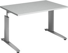 Thumbnail - röhr Techno höhenverstellbarer Schreibtisch hellgrau rechteckig, C-Fuß-Gestell silber 120,0 x 80,0 cm