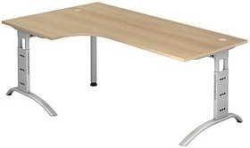 Thumbnail - HAMMERBACHER Savona Schreibtisch eiche L-Form, C-Fuß-Gestell silber 200,0 x 80,0/120,0 cm