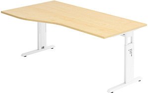 Thumbnail - HAMMERBACHER Gradeo höhenverstellbarer Schreibtisch ahorn Trapezform, C-Fuß-Gestell weiß 180,0 x 80,0/100,0 cm