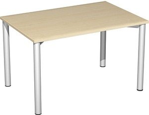 Thumbnail - geramöbel Flex Schreibtisch ahorn, silber rechteckig, 4-Fuß-Gestell silber 120,0 x 80,0 cm