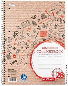 herlitz Collegeblock Recycling Lineatur 28 kariert DIN A4 Innen- und Außenrand, 1 St.