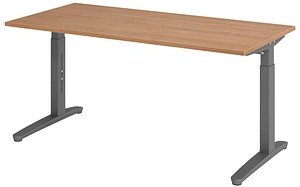 HAMMERBACHER VXB16 höhenverstellbarer Schreibtisch nussbaum quadratisch, C-Fuß-Gestell grau 160,0 x 80,0 cm