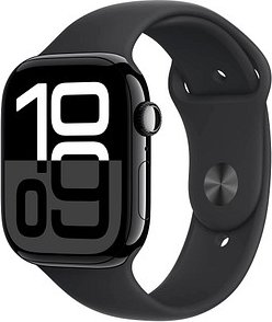 Apple Watch Series 10 46 mm Aluminium (GPS+Cellular) Sportarmband M/L schwarz, diamantschwarz