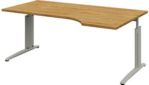 Thumbnail - röhr Techno höhenverstellbarer Schreibtisch hickory-eiche L-Form, C-Fuß-Gestell silber 180,0 x 80,0/100,0 cm