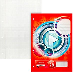 LANDRÉ® Schulheft Lineatur 28 kariert DIN A4 Innen- und Außenrand, 50 Blatt