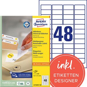 Thumbnail - 4.800 AVERY Zweckform Etiketten L4736REV-100 weiß 45,7 x 21,2 mm