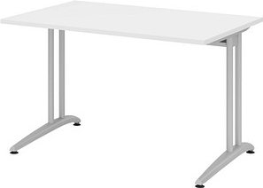 HAMMERBACHER BS12 Schreibtisch weiß rechteckig, C-Fuß-Gestell silber 120,0 x 80,0 cm