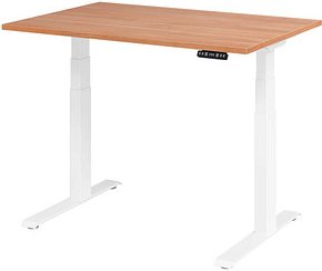 Thumbnail - HAMMERBACHER XDKB12 elektrisch höhenverstellbarer Schreibtisch nussbaum rechteckig, C-Fuß-Gestell weiß 120,0 x 80,0 cm