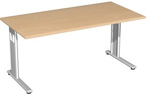 geramöbel Flex Schreibtisch buche rechteckig, C-Fuß-Gestell silber 160,0 x 80,0 cm