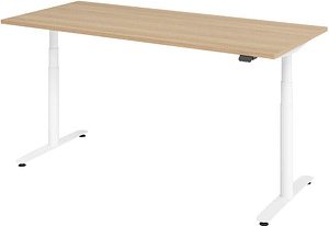Thumbnail - HAMMERBACHER VXDLR19 elektrisch höhenverstellbarer Schreibtisch eiche rechteckig, T-Fuß-Gestell weiß 180,0 x 80,0 cm