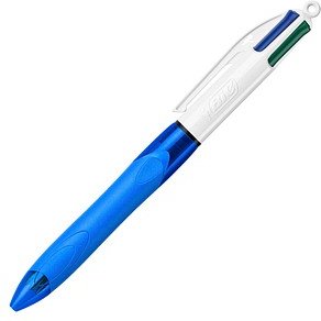 BIC 4-Farben-Kugelschreiber 4 Colours GRIP Medium blau/weiß, Schreibfarbe: schwarz, blau, rot, grün, 1 St.