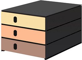 styro Schubladenbox styroval pro feelings Birdy gelb, lachsrot, braun 14-8050.Bi, DIN A4 mit 3 Schubladen