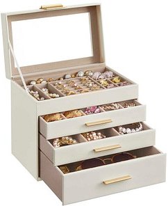 SONGMICS Schmuckkästchen weiß, gold 25,1 x 15,3 x 21,5 cm, 1 St.