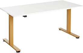 Thumbnail - HAMMERBACHER XMST16 elektrisch höhenverstellbarer Schreibtisch weiß rechteckig, T-Fuß-Gestell gold 160,0 x 80,0 cm