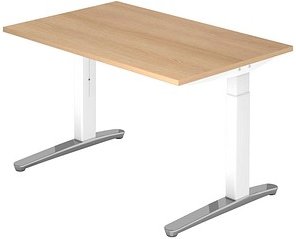 HAMMERBACHER VXB012 höhenverstellbarer Schreibtisch eiche rechteckig, C-Fuß-Gestell weiß 120,0 x 80,0 cm