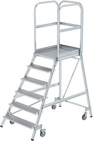 Thumbnail - MUNK Podestleiter 50106 fahrbar silber 6 Stufen, H: 244,0 cm