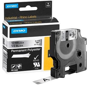 DYMO Schriftband RHINO 18486, 12 mm schwarz auf silber, 1 St.