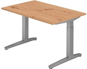 HAMMERBACHER VXB12 höhenverstellbarer Schreibtisch asteiche rechteckig, C-Fuß-Gestell silber 120,0 x 80,0 cm