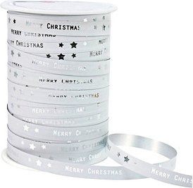 PRÄSENT Geschenkband Merry Christmas matt weiß/silber 10,0 mm x 100,0 m