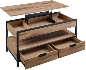 VASAGLE Couchtisch rechteckig Spanplatte beige, schwarz 100,0 x 50,0 x 48,0 - 63,0 cm, 1 St.