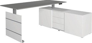 Thumbnail - Kerkmann Move 3 elektrisch höhenverstellbarer Schreibtisch grafit, weiß rechteckig, Wangen-Gestell silber 180,0 x 80,0 c...