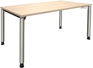 fm Sidney höhenverstellbarer Schreibtisch akazie rechteckig, 4-Fuß-Gestell Rundrohr silber 160,0 x 80,0 cm