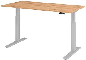 AKTION: HAMMERBACHER XMKA16 elektrisch höhenverstellbarer Schreibtisch asteiche rechteckig, C-Fuß-Gestell silber 160,0 x...