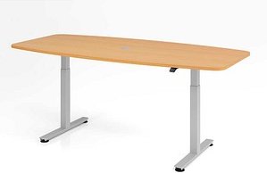 HAMMERBACHER Konferenztisch XMST22 buche Tonnenform, T-Fuß-Gestell silber, 220,0 x 83,0/103,0 x 71,0 - 120,0 cm