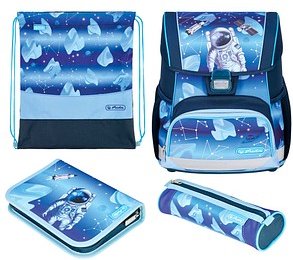 herlitz Schulranzen-Set Loop Plus Cosmic Explorer Kunstfaser grün