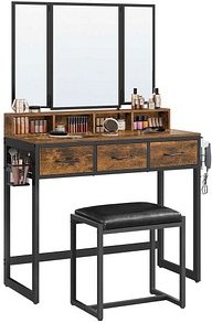 VASAGLE Schminktisch rechteckig Spanplatte braun, schwarz 90,0 x 40,0 x 141,0 cm, 1 St.