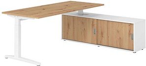 HAMMERBACHER XBE19SB höhenverstellbarer Schreibtisch asteiche rechteckig, C-Fuß-Gestell weiß 180,0 x 80,0 cm