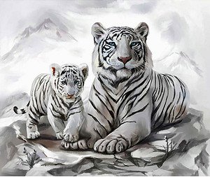 PRACHT® Creatives Diamond Painting Tigermama mit Jungtier weiß