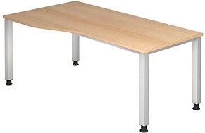 HAMMERBACHER QS82 höhenverstellbarer Schreibtisch eiche Trapezform, 5-Fuß-Gestell silber 180,0 x 80,0/100,0 cm