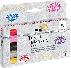 KREUL Glitter Stoffmalfarbe farbsortiert, 5 St.