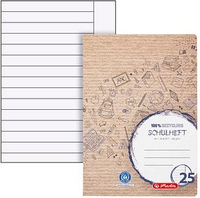 herlitz Schulheft Recycling Lineatur 25 liniert mit Rand DIN A4 Außenrand, 16 Blatt, 1 St.