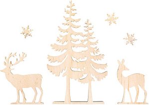 Rayher Holzbausatz Holzmotive Baum und Hirsch beige