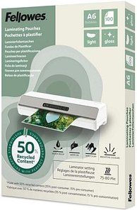 Fellowes Laminierfolien mit 50% recyceltem Anteil glänzend für A6 75-80 micron, 100 St.